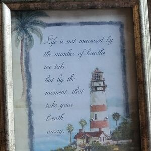 Coastal Lighthouse Wall Art Print in Blue and Cream